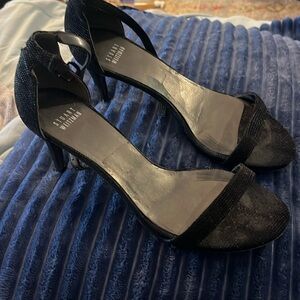 Stuart Weitzman Black Strappy Heels, between kitten & regular, perfect height!